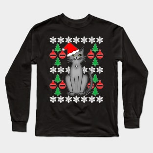 Christmas Cat Ugly Sweater Design Long Sleeve T-Shirt